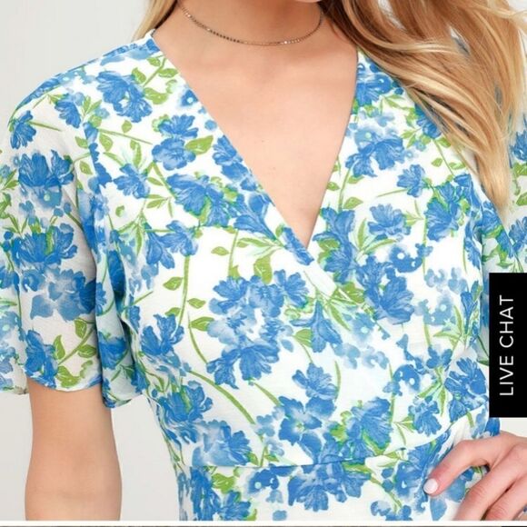 Glorious White & Blue Floral Ruffled Dress - Picture 4 of 7